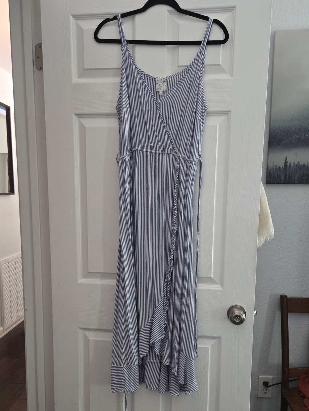 Striped Blue and White High-Low Wrap Dress